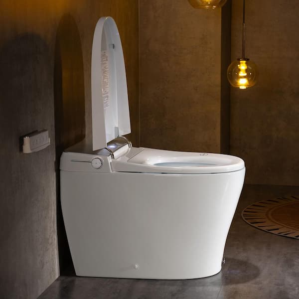 Elongated Electric Bidet Toilet 1.06 GPF in Silver with Auto Open/Close, Heated Seat, Foot Kick Button for Modern Home