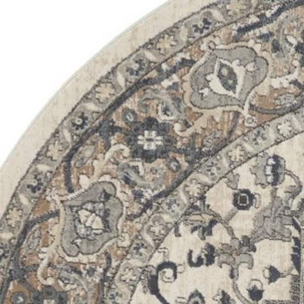 10 ft. Round White Medallion Washable Area Rug
