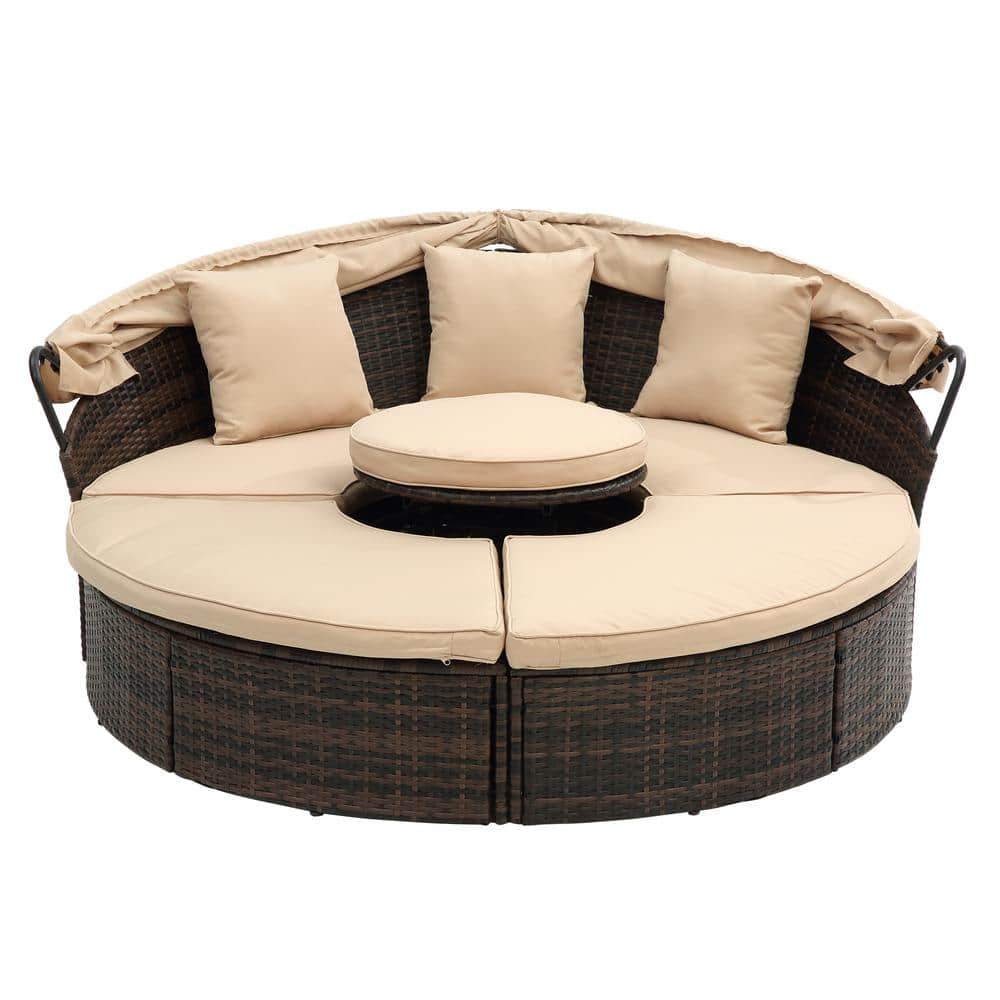Wicker Outdoor Sofa Sectional with Lift Coffee Table Rattan Round Lounge wi
