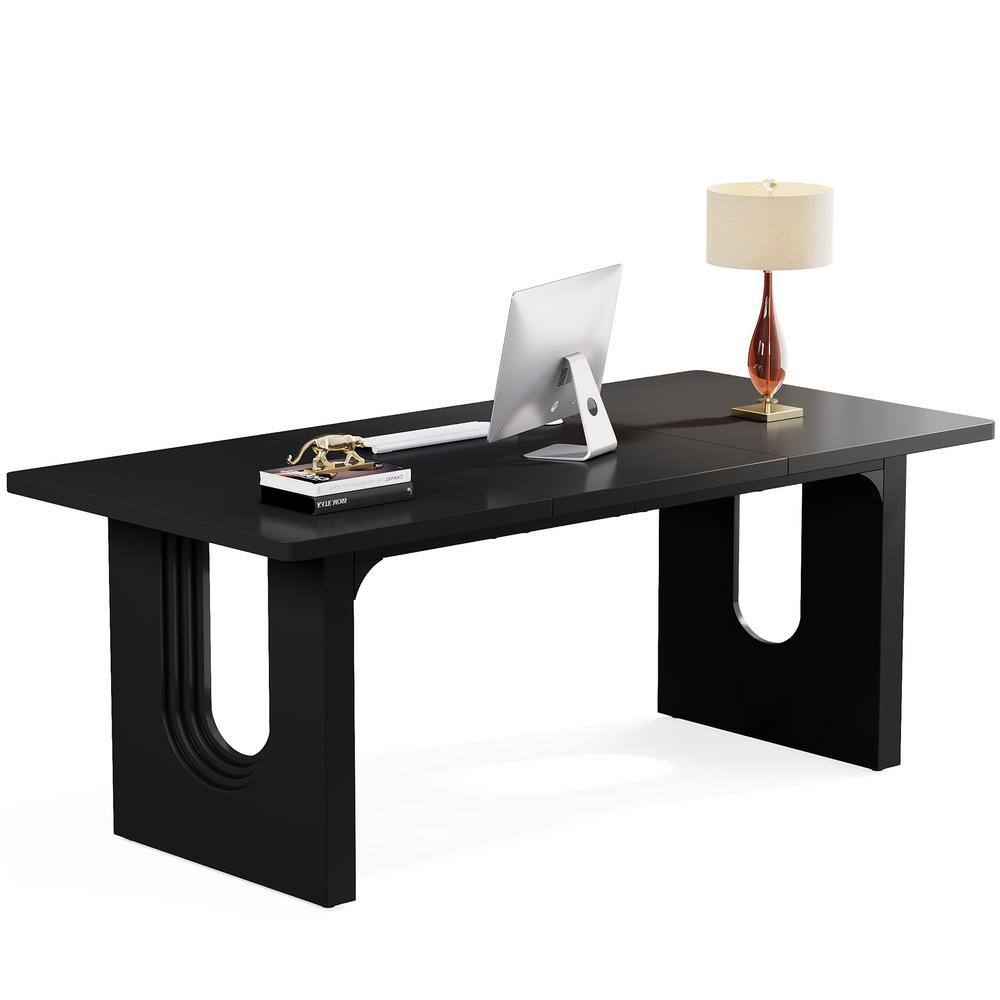 70.9 in. Rectangular Black Engineered Wood Modern Executive Desk, Large Office Computer Desk for Home Office