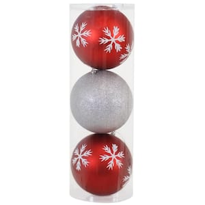 Sunnydaze 6 in. Sparkle and Shine Christmas Ball Ornament Set - Red/Silver