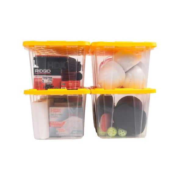 27 Gal. Tough Storage Tote in Clear with Yellow Lid (4-Pack)