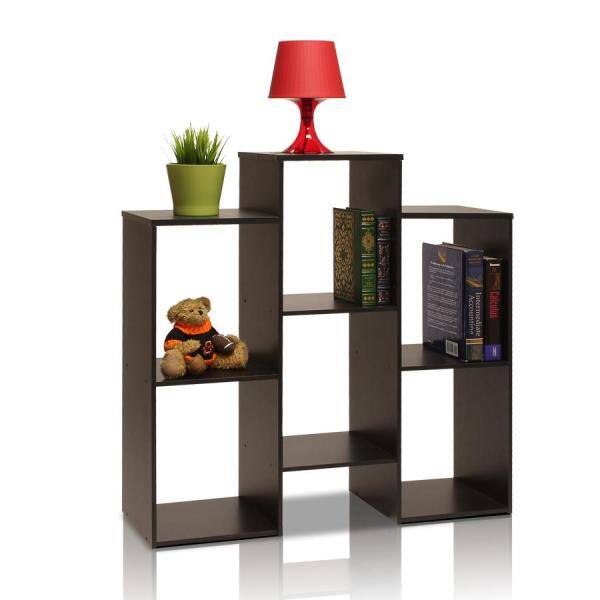 Furinno 35.7 in. Black Wood 6-shelf Etagere Bookcase with Open Back
