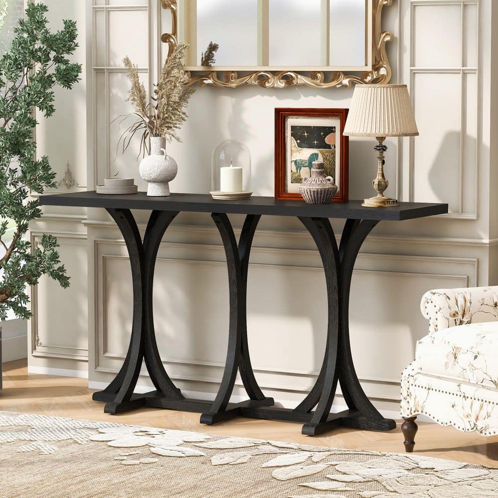 Harper & Bright Designs Geometric Design 59.8 in. Black Rectangle Oak ...