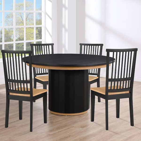 Steve Silver Magnolia 5-Piece Black Top Wood Round Dining Room Set with 4-Wood Chairs