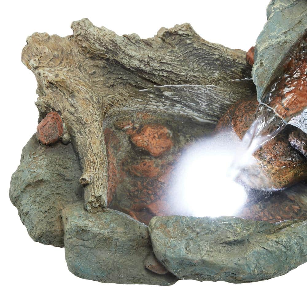 Gray and Brown 20" Fiberglass Outdoor Fountain with LED Lights