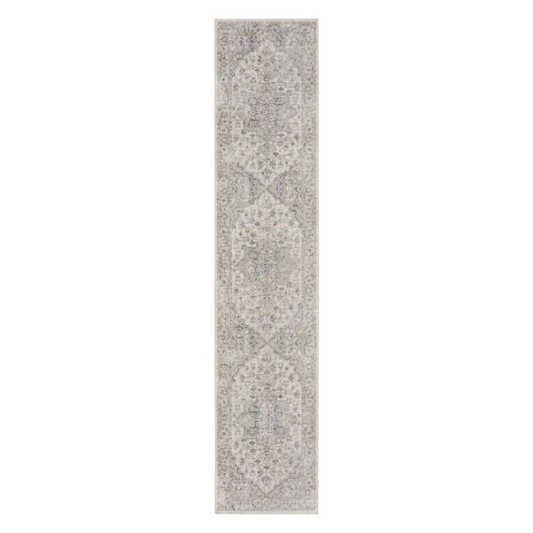 2 ft. x 8 ft. Gray Oriental Washable Area Rug