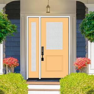 Legacy 53 in. x 80 in. 1/2 Lite Rain Glass RHIS Primed Jackfruit Finish Fiberglass Prehung Front Door w/14 in. SL