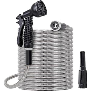 Fitting Size 3/4 in. Dia x 25 ft. Stainless Steel Heavy Duty Garden Hose with 2 Nozzles 12 Water Modes