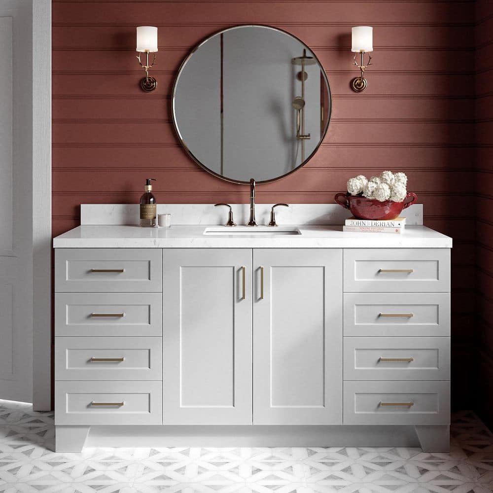 Taylor 66" Gray Single Freestanding Vanity Cabinet with Gold Hardware
