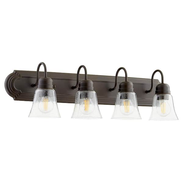 Quorum INTERNATIONAL Traditional 30 in. W 4-Lights Oiled Bronze Vanity Light with Seeded Glass