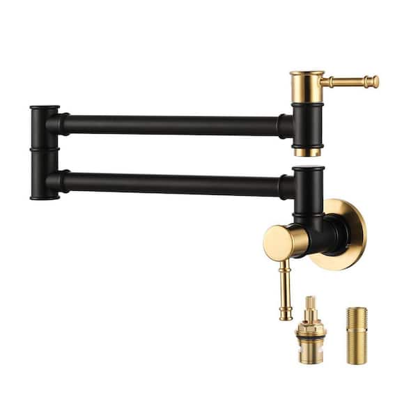 Wall Mounted Pot Filler with Double Handle in Gold and Black