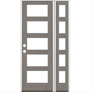 46 in. x 96 in. Modern Hemlock Right-Hand/Inswing 5-Lite Clear Glass Grey Stain Wood Prehung Front Door with Sidelite