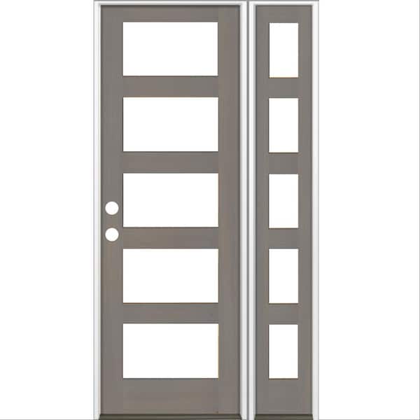 Krosswood Doors 46 in. x 96 in. Modern Hemlock Right-Hand/Inswing 5-Lite Clear Glass Grey Stain Wood Prehung Front Door with Sidelite