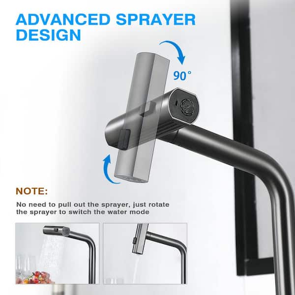 18 in. Single Handle Pull Down Sprayer Kitchen Faucet with Soap Dispenser with 360° Spout Swivel in Matte Gray