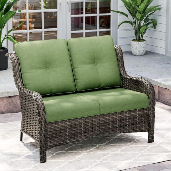 Wicker Outdoor Couch Patio Loveseat with Green Cushions