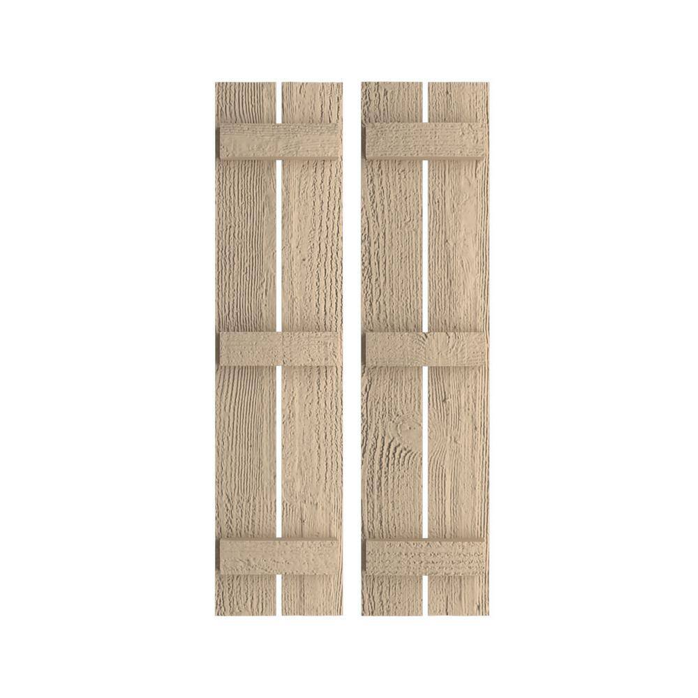 11.5 in. x 88 in. Timberthane Polyurethane 2-Board Spaced Board-n-Batten Rough Sawn Faux Wood Shutters Pair