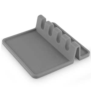 Heat Resistant Silicone Spoon Rest with Drip Pad - Gray