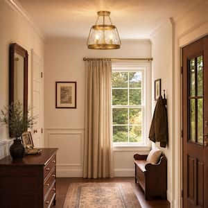 Crawford 15 in. 3-Light Warm Brass Semi-Flush Mount