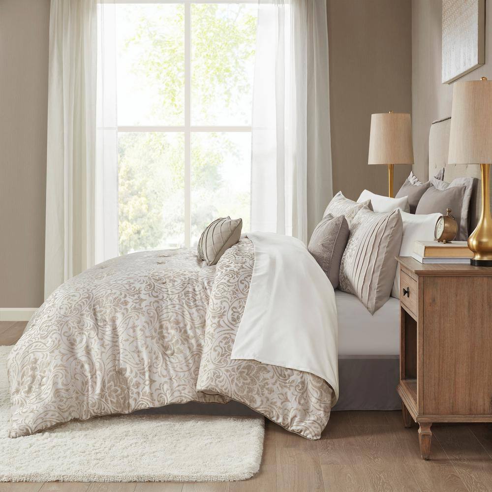 California King White Jacquard Microfiber Bed in a Bag Set