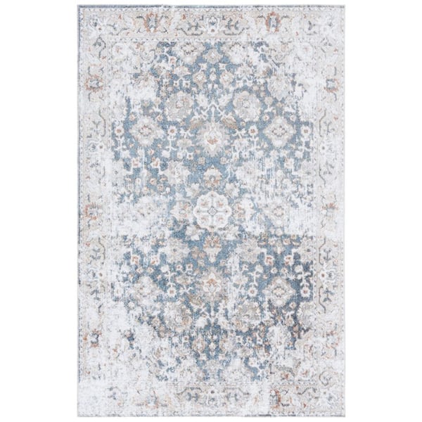 SAFAVIEH Baltimore 4 ft. x 6 ft. Light Gray/Blue Machine Washable Border Distressed Area Rug