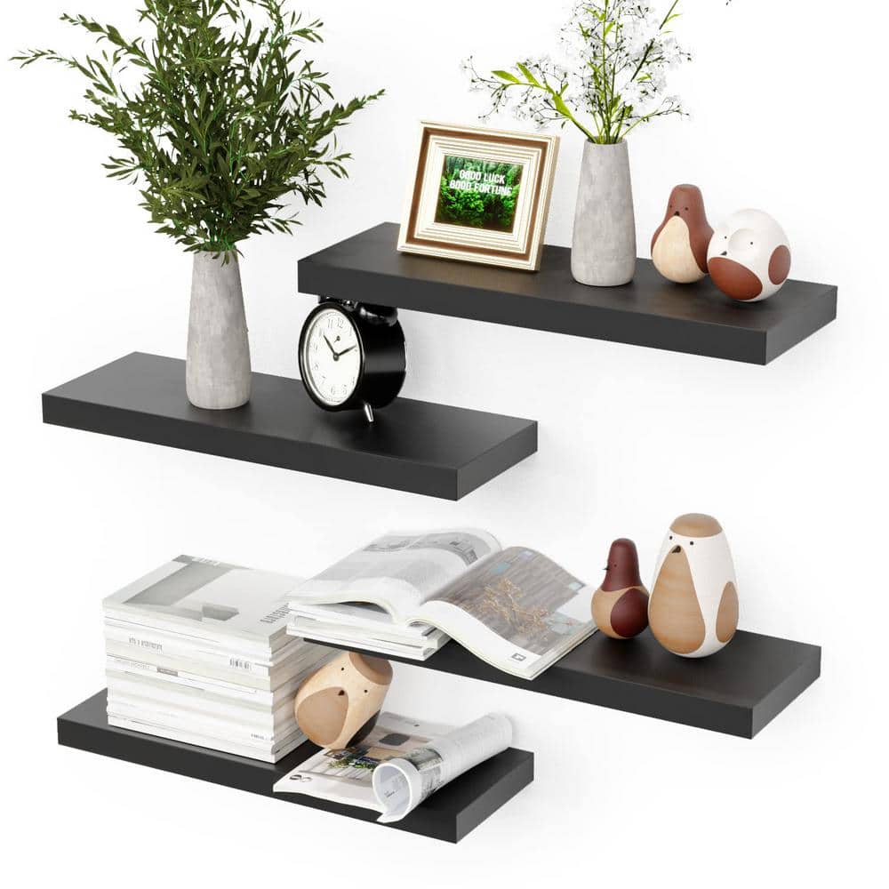 5.7 in. W x 16.5 in. D Black wood Floating Shelves Decorative Wall Shelf