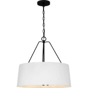 4-Light Matte Black Shaded Pendant Light with Faux Concrete Metal Shade