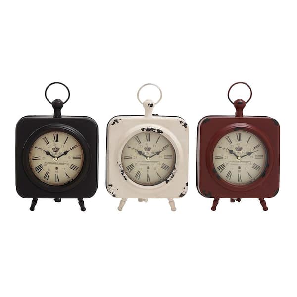 Litton Lane Multi Colored Metal Analog Clock with Ring Top (Set of 3)