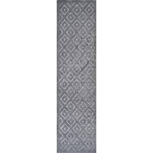 Portmany Neutral Diamond Trellis Dark Gray 2 ft. x 8 ft. Indoor/Outdoor Area Rug