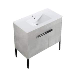 36 in. W. x 18.3 in. D x 35 in. H Single Sink Freestanding Bath Vanity in Gray with White Ceramic Top