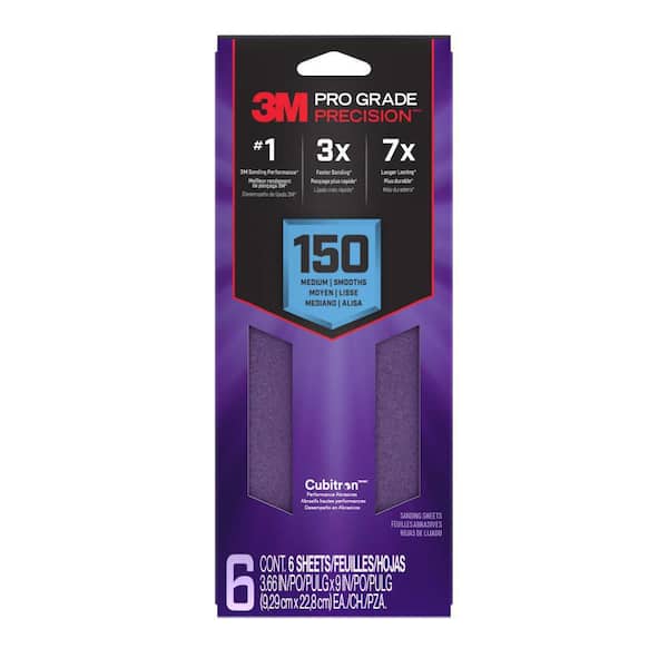 3M Pro Grade Precision 3.7 in. x 11 in. Medium 150-Grit Sheet Sandpaper (6-Sheets/Pack)