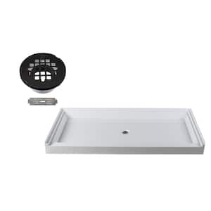 72 in. L x 36 in. W Single Threshold Alcove Shower Pan Base with Center Drain in Matte Black