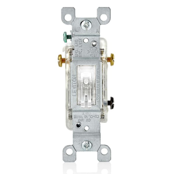 Leviton 15 Amp 120-Volt Toggle LED Illuminated 3-Way Switch Residential Grade Grounding, Clear