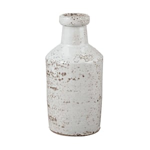 4 in. x 8 in. Rustic White Earthenware Decorative Milk Bottle