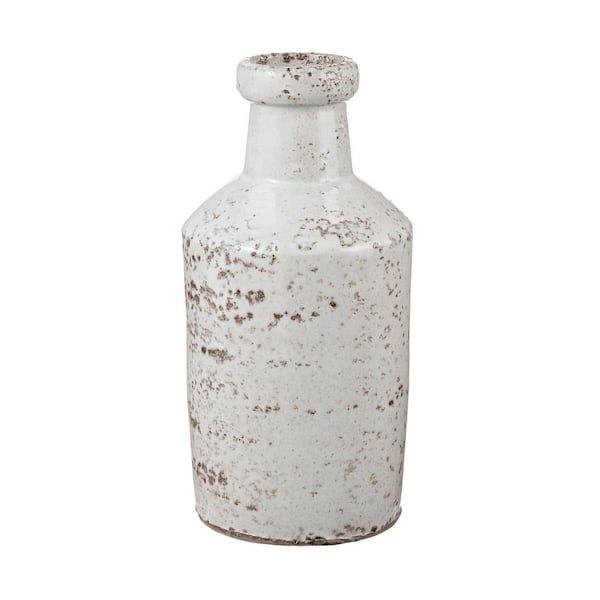 PRIVATE BRAND UNBRANDED 4 in. x 8 in. Rustic White Earthenware Decorative Milk Bottle