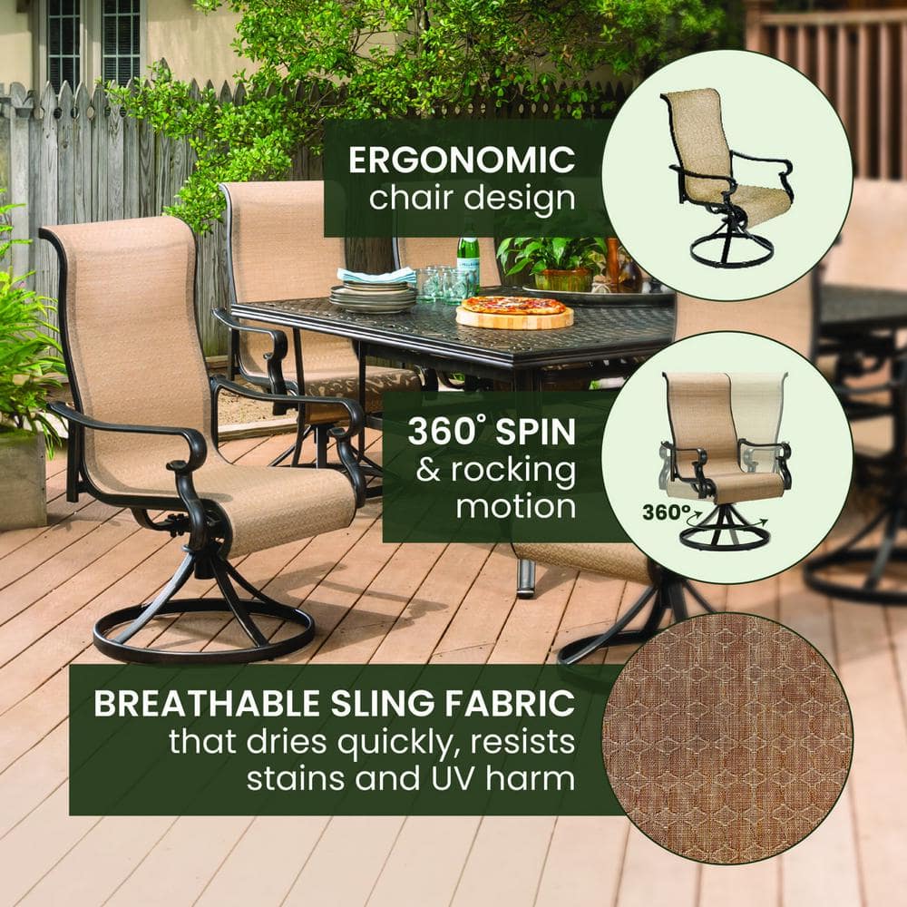 Coastal Cast Aluminum Outdoor Dining Set for 8 with Swivel Rockers