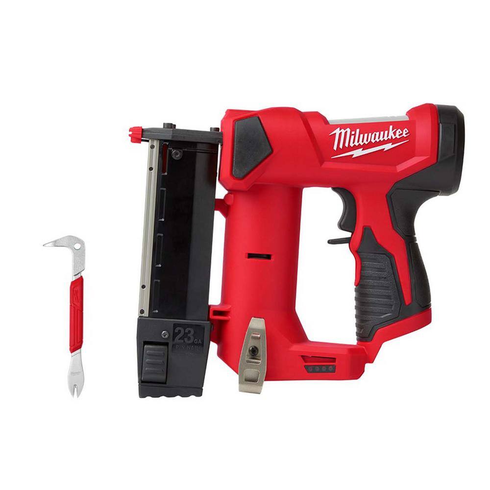 Milwaukee M12 23GA PIN NAILER with 10 in. Nail Puller with Dimpler 2540