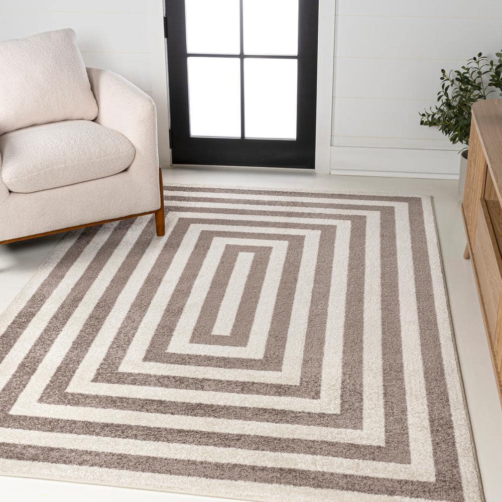 JONATHAN Y Bandol Modern Brown/Ivory 3 ft. x 5 ft. Classic Mitre Stripe ...