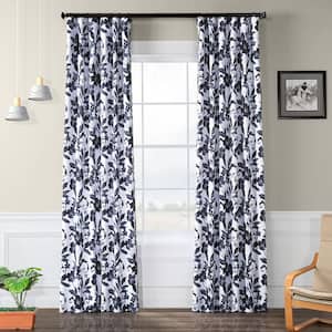 Hibiscus Blue Floral Room Darkening Curtain - 50 in. W x 84 in. L Rod Pocket with Back Tab Single Curtain Panel