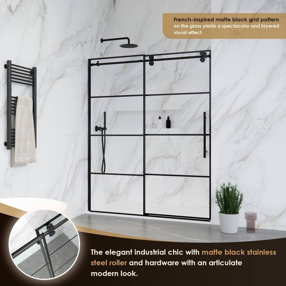 Sankiz 60" Matte Black Frameless Sliding Shower Door with Clear Glass