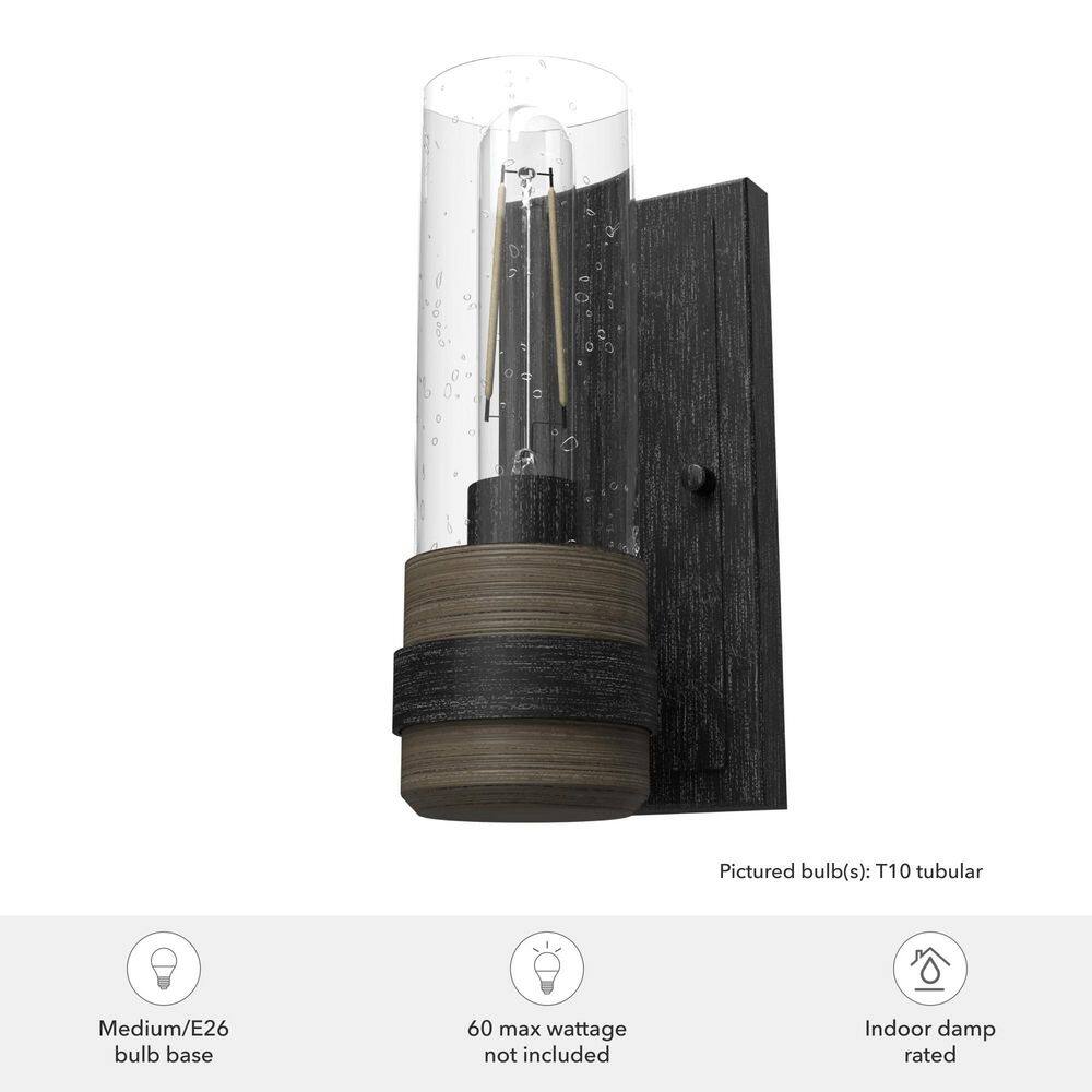 Rustic Iron Cylinder Dimmable Wall Sconce with Glass Shade