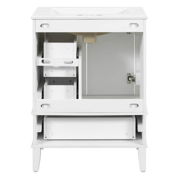 Ziyudura 24 in. Single Sink Freestanding White Bath Vanity with