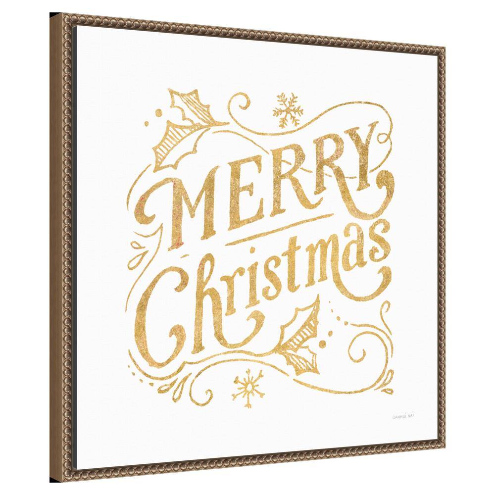 Gold Merry Christmas Quote Canvas Print with Beaded Frame