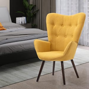 Kas Yellow Fabric Upholstered Tufted Armrest Wingback Arm Chair