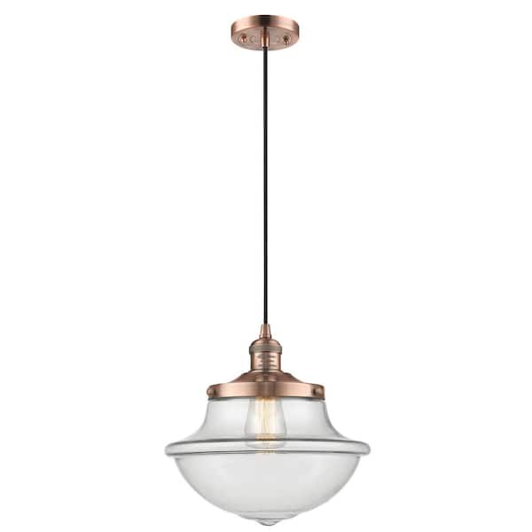 Innovations Oxford 1-Light Antique Copper Shaded Pendant Light with Clear Glass Shade