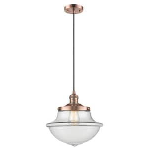 Oxford 1-Light Antique Copper Shaded Pendant Light with Clear Glass Shade