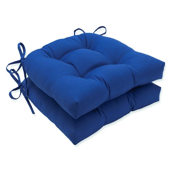 Pillow Perfect Solid 16 in. x 15.5 in. Outdoor Dining Chair Cushion in Blue (Set of 2)