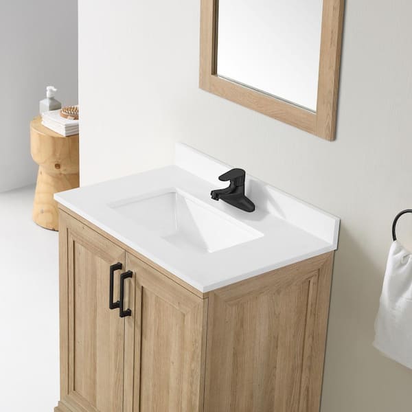 Style Selections Dolton 24-in Natural Oak Undermount Single Sink Bathroom Vanity with White Engineered Stone Top (Mirror Included)