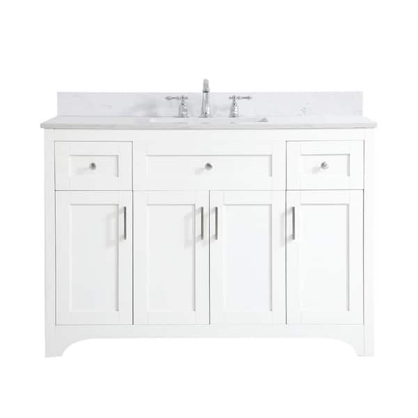 Unbranded Simply Living 48 in. W x 22 in. D x 34 in. H Bath Vanity in White with Calacatta White Engineered Marble Top