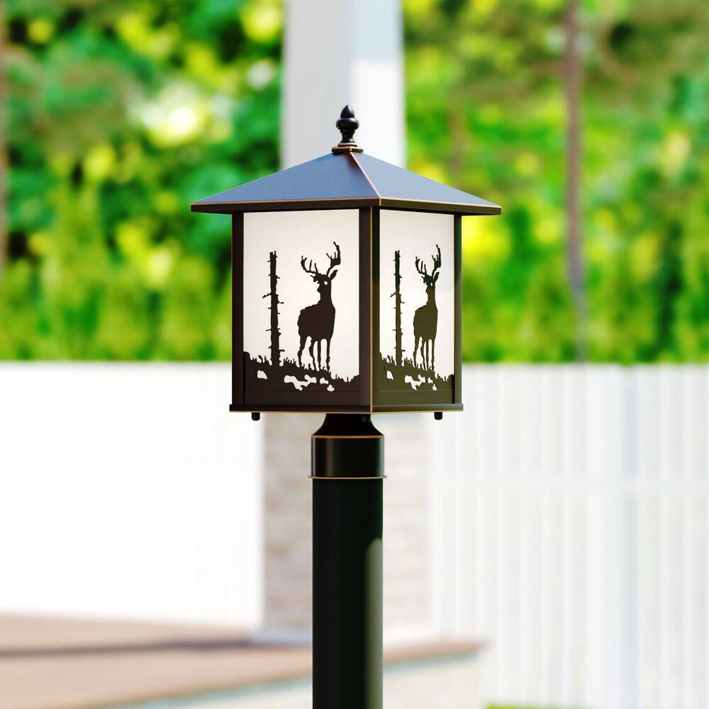 Burnished Bronze 14" Outdoor Post Light with White Tiffany Glass